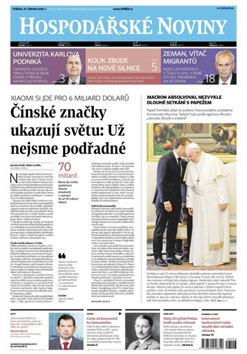 Obálka e-magazínu Hospodářské noviny 123 - 27.6.2018