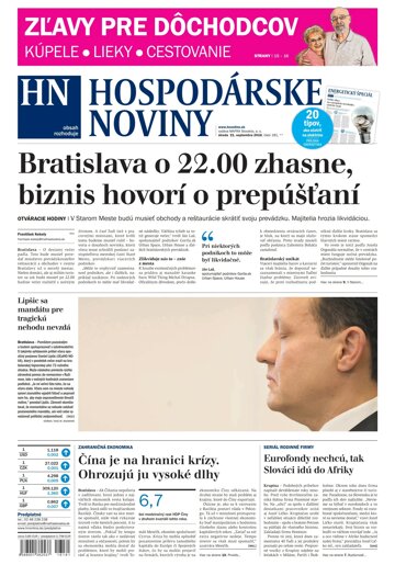 Obálka e-magazínu Hospodárske noviny 21.09.2016