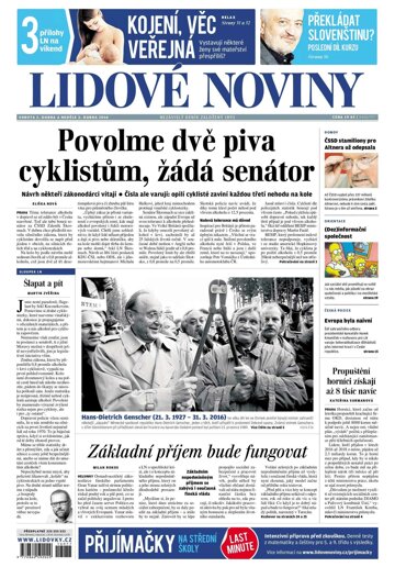 Obálka e-magazínu Lidové noviny 2.4.2016