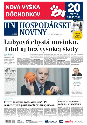 Obálka e-magazínu Hospodárske noviny 18.12.2018