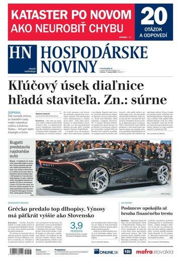 Obálka e-magazínu Hospodárske noviny 7.3.2019