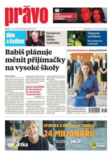 Obálka e-magazínu Deník Právo 11.6.2025