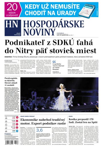 Obálka e-magazínu Hospodárske noviny 20.09.2016