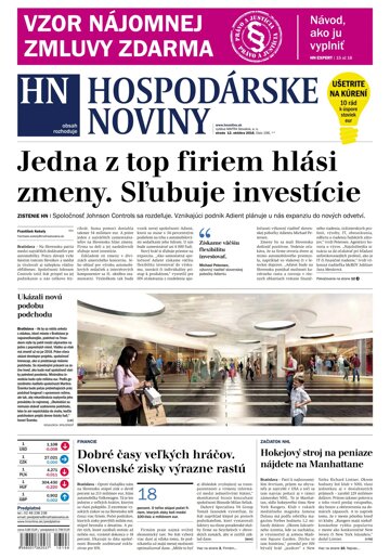 Obálka e-magazínu Hospodárske noviny 12.10.2016