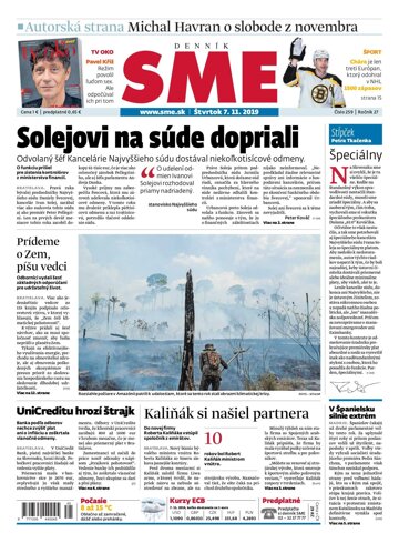 Obálka e-magazínu SME 7.11.2019