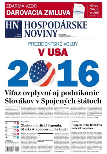 Obálka e-magazínu Hospodárske noviny 09.11.2016