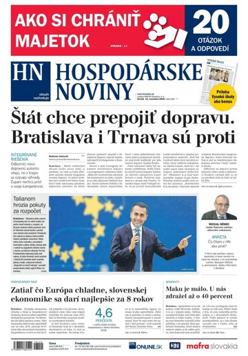 Obálka e-magazínu Hospodárske noviny 15.11.2018