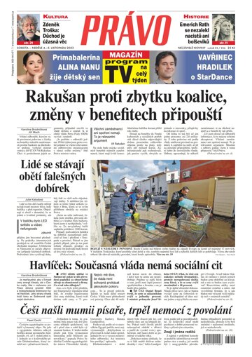 Obálka e-magazínu Deník Právo 4.11.2023