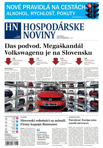 Obálka e-magazínu Hospodárske noviny 23.09.2015