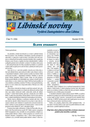 Obálka e-magazínu Libinské noviny 71/2016
