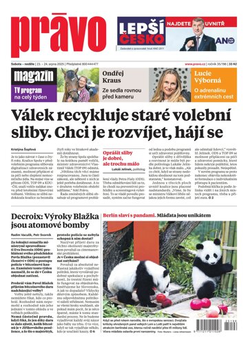 Obálka e-magazínu Deník Právo 23.8.2025