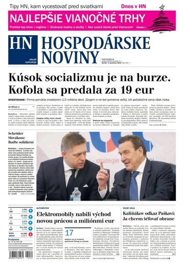 Obálka e-magazínu Hospodárske noviny  03.12.2015
