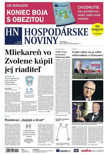 Obálka e-magazínu Hospodárske noviny 12.01.2018