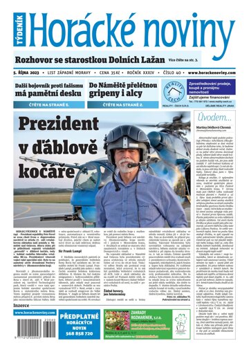 Obálka e-magazínu Horácké Noviny 40/2023