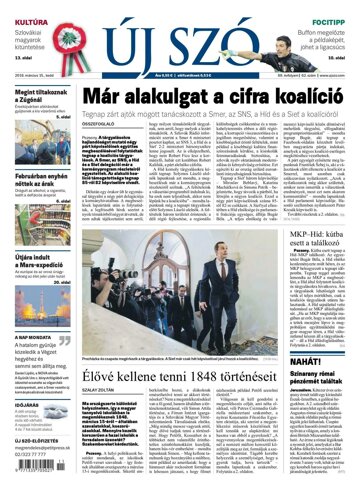 Obálka e-magazínu Új Szó 15.3.2016