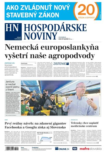 Obálka e-magazínu Hospodárske noviny 24.05.2018