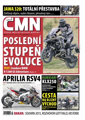 Obálka e-magazínu ČESKÉ MOTOCYKLOVÉ NOVINY 2/2015