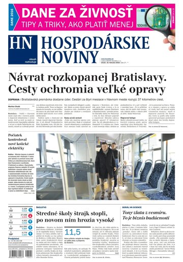 Obálka e-magazínu Hospodárske noviny 10.02.2016