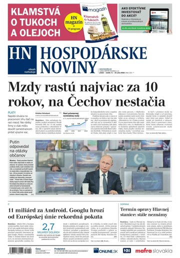 Obálka e-magazínu Hospodárske noviny 08.06.2018