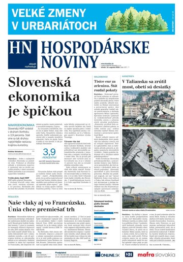 Obálka e-magazínu Hospodárske noviny 15.08.2018