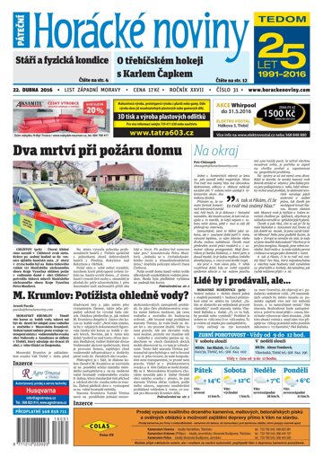 Obálka e-magazínu Horácké Noviny Pátek 22.4.2016 č.031