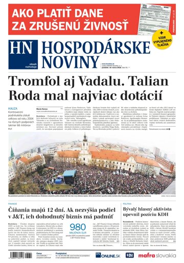 Obálka e-magazínu Hospodárske noviny 19.03.2018