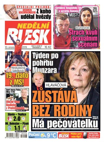 Obálka e-magazínu Nedělní Blesk 10.2.2019