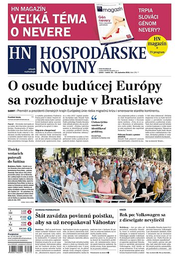 Obálka e-magazínu Hospodárske noviny 16.09.2016