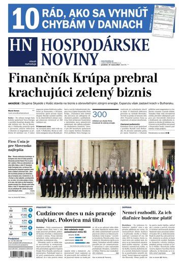 Obálka e-magazínu Hospodárske noviny 27.03.2017