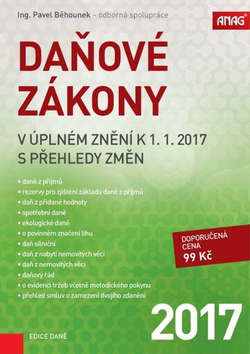 Obálka e-magazínu Daňové zákony v úplném znění k 1. 1. 2017 s přehledy změn