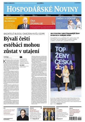 Obálka e-magazínu Hospodářské noviny 015 - 22.1.2019