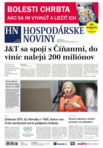 Obálka e-magazínu Hospodárske noviny 22.09.2017