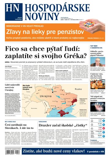 Obálka e-magazínu Hospodárske noviny 13.2.2015