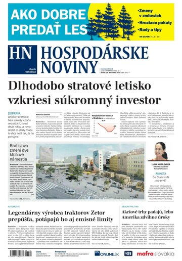 Obálka e-magazínu Hospodárske noviny 19.12.2018