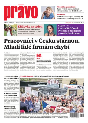 Obálka e-magazínu Deník Právo 22.8.2026