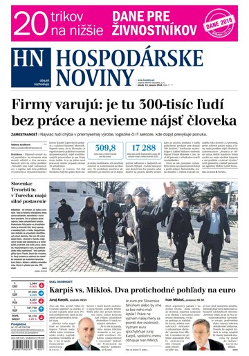 Obálka e-magazínu Hospodárske noviny 13.01.2016