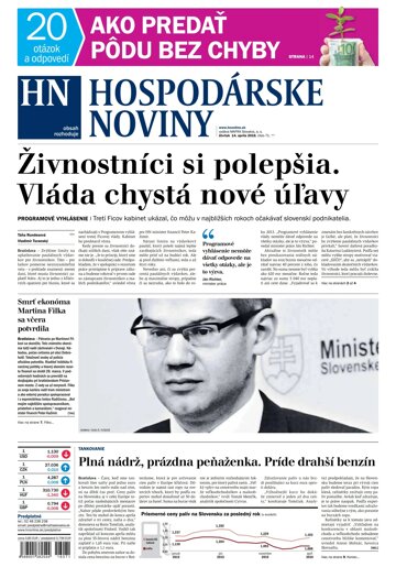 Obálka e-magazínu Hospodárske noviny 14.4.2016