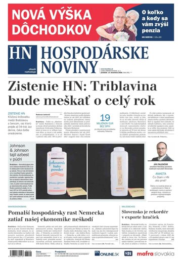 Obálka e-magazínu Hospodárske noviny 17.12.2018