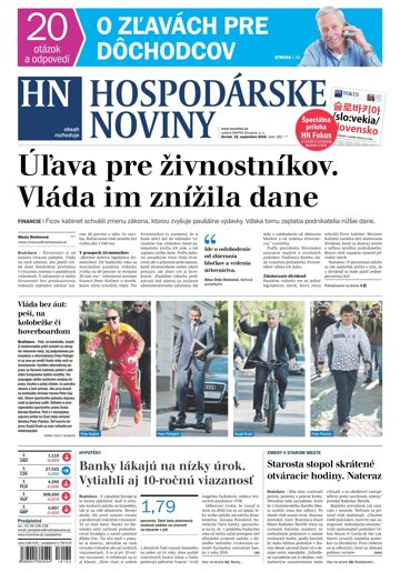 Obálka e-magazínu Hospodárske noviny 22.09.2016