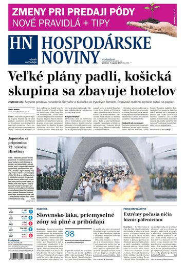 Obálka e-magazínu Hospodárske noviny 07.08.2017