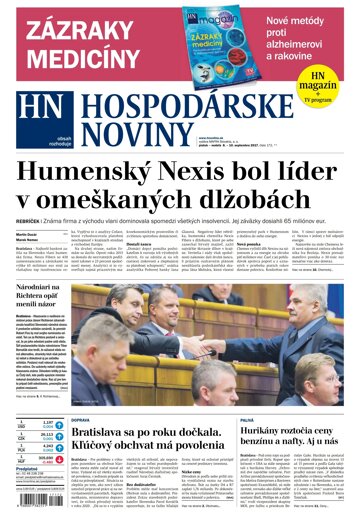 Obálka e-magazínu Hospodárske noviny 08.09.2017