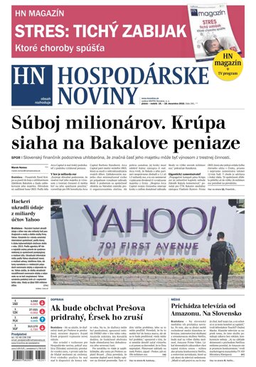 Obálka e-magazínu Hospodárske noviny 16.12.2016
