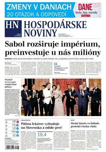 Obálka e-magazínu Hospodárske noviny 10.01.2017