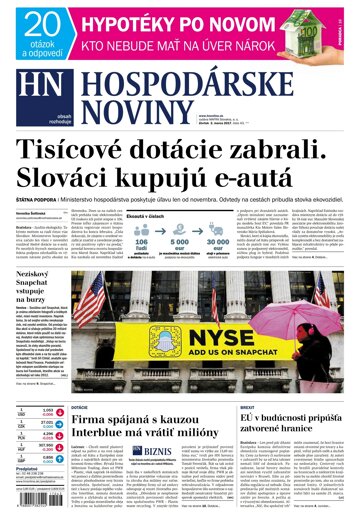 Obálka e-magazínu Hospodárske noviny 02.03.2017