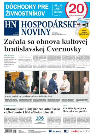 Obálka e-magazínu Hospodárske noviny 18.10.2018