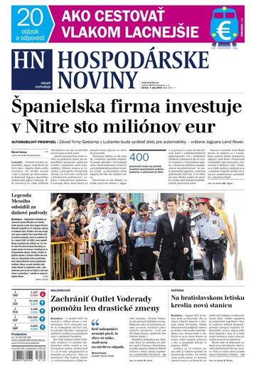 Obálka e-magazínu Hospodárske noviny 07.07.2016
