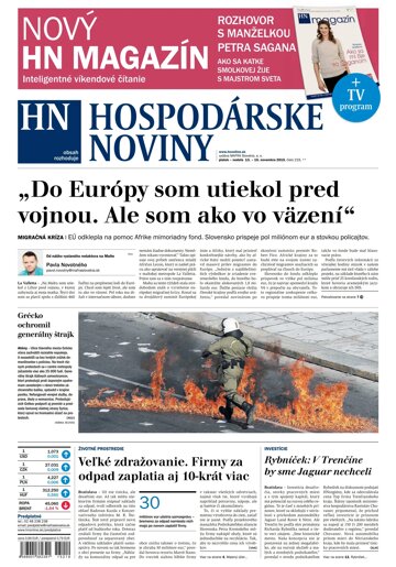Obálka e-magazínu Hospodárske noviny 13.11.2015