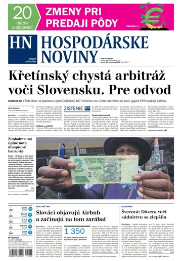 Obálka e-magazínu Hospodárske noviny 29.11.2016