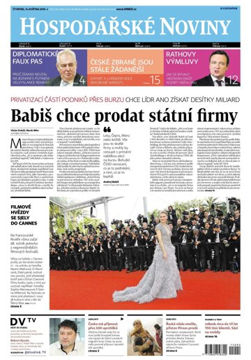 Obálka e-magazínu Hospodářské noviny 092 - 14.5.2015