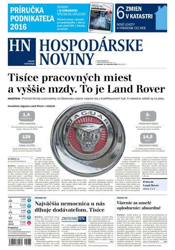 Obálka e-magazínu Hospodárske noviny 14.12.2015